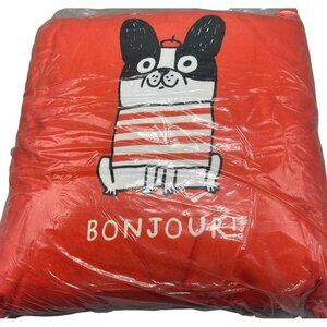 Bonjour Gemma throw pillows dog Paris 15" square red gray soft zipper READ NEW